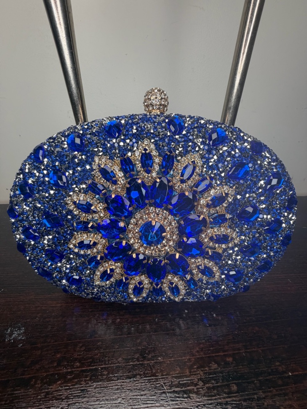 Crystal Embellished Blue Evening Clutch
